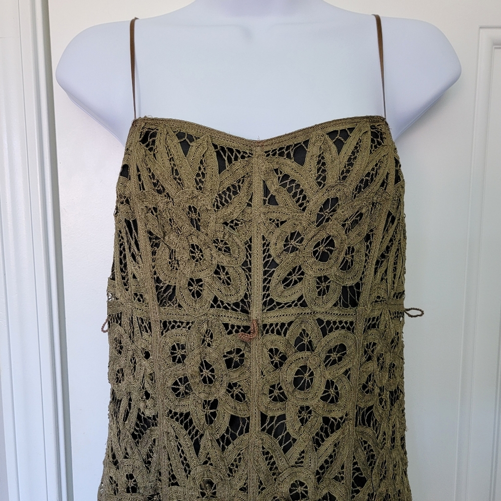 Betsey Johnson Olive Green Crochet Lace Overlay Sleeveless Midi Dress Size 6 - Picture 2 of 12